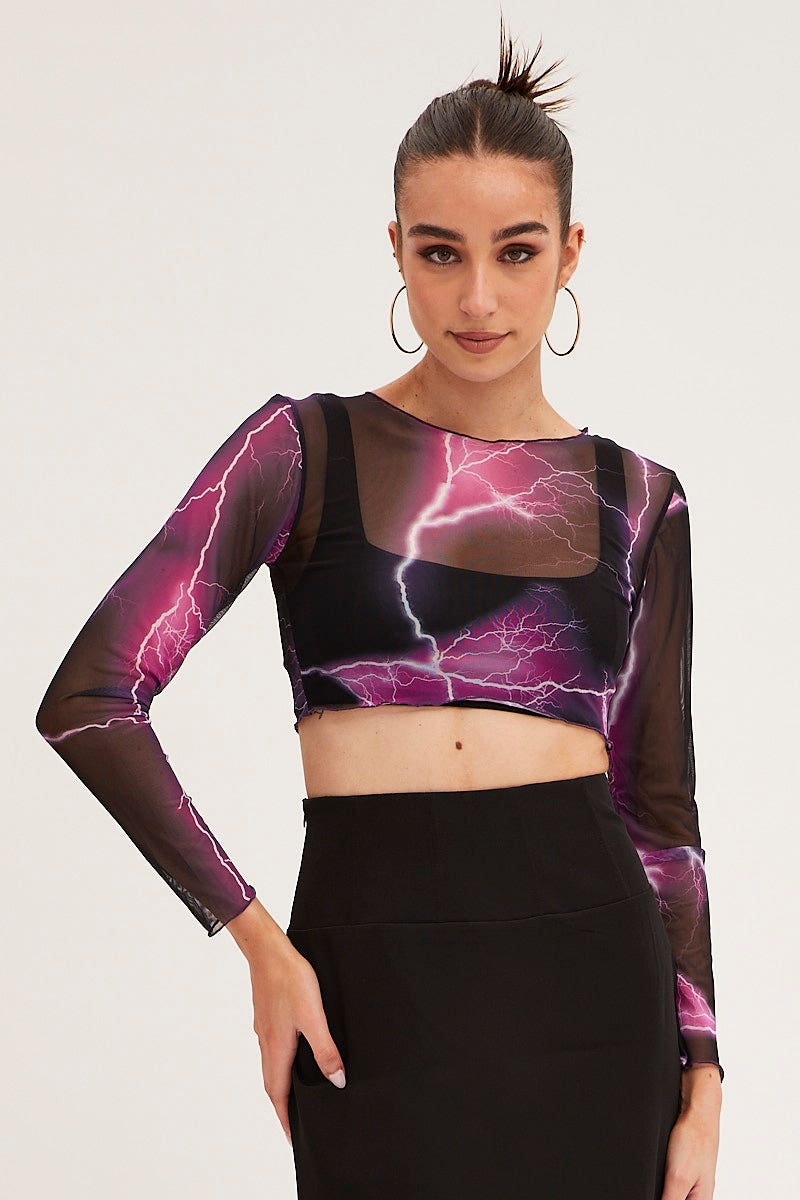 TOP Purple Abstract Abstract Print Top for Women by Ally
