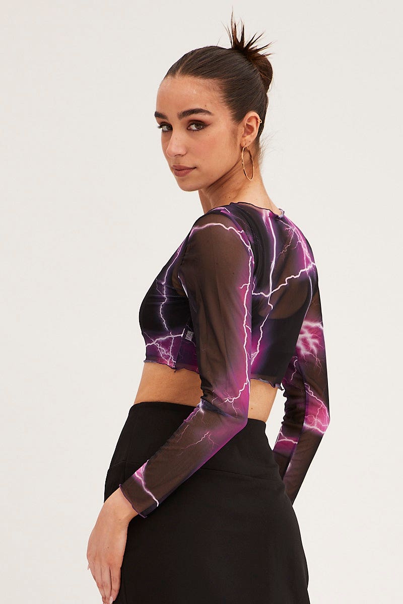 TOP Purple Abstract Abstract Print Top for Women by Ally