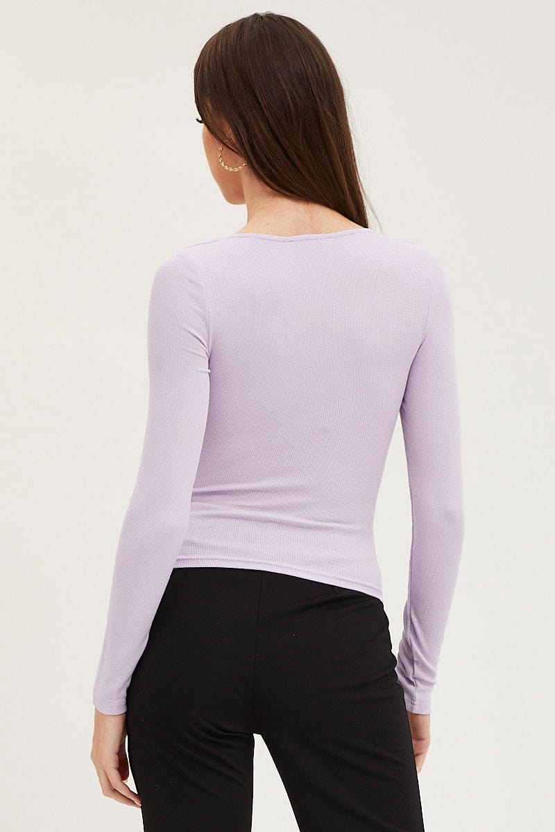 TOP Purple Twist Front Top Ribbed for Women by Ally