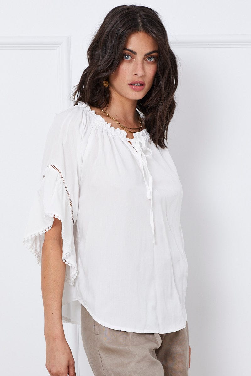 TOP White Relaxed Top Short Sleeve Oversized Linen for Women by Ally