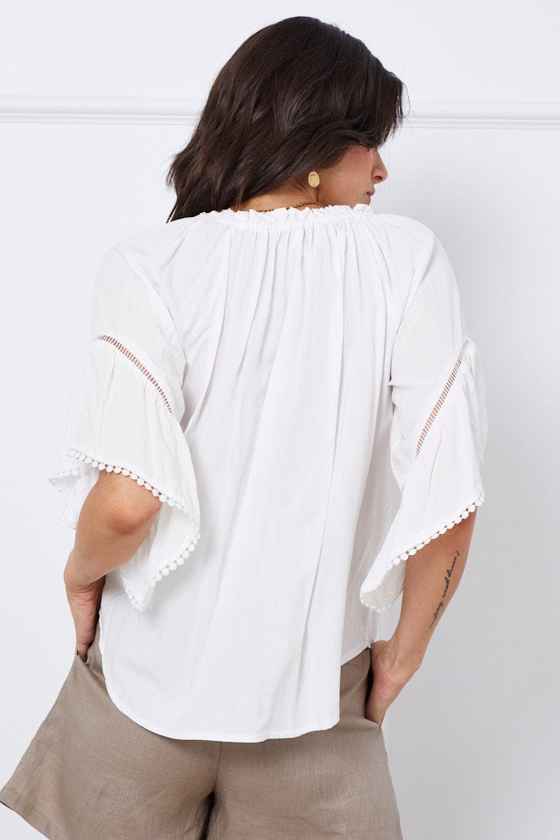 TOP White Relaxed Top Short Sleeve Oversized Linen for Women by Ally
