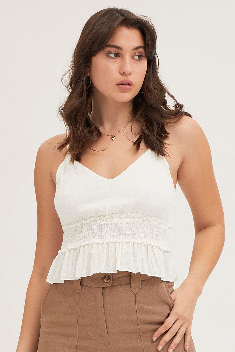 TOP White Ruffle Top Sleeveless for Women by Ally