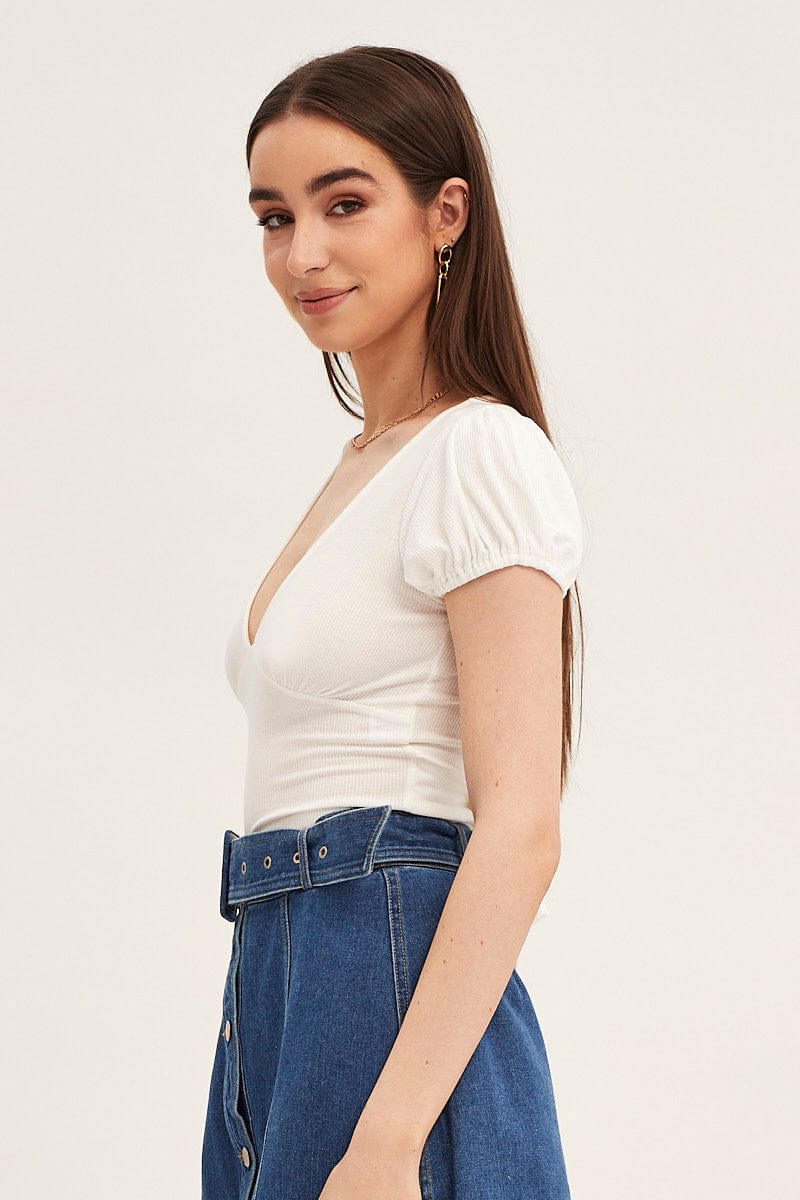 Deep v white outlet top