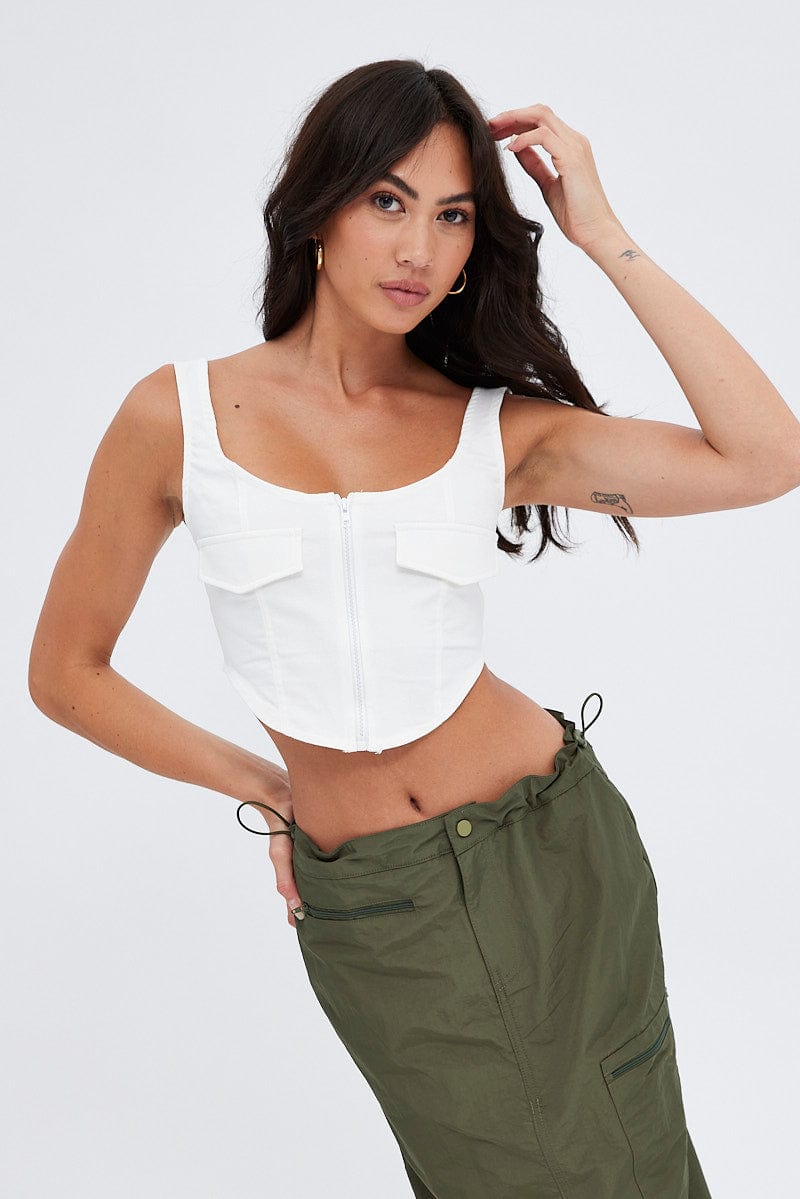 White White Top Sleeveless with Zipper for Ally Fashion