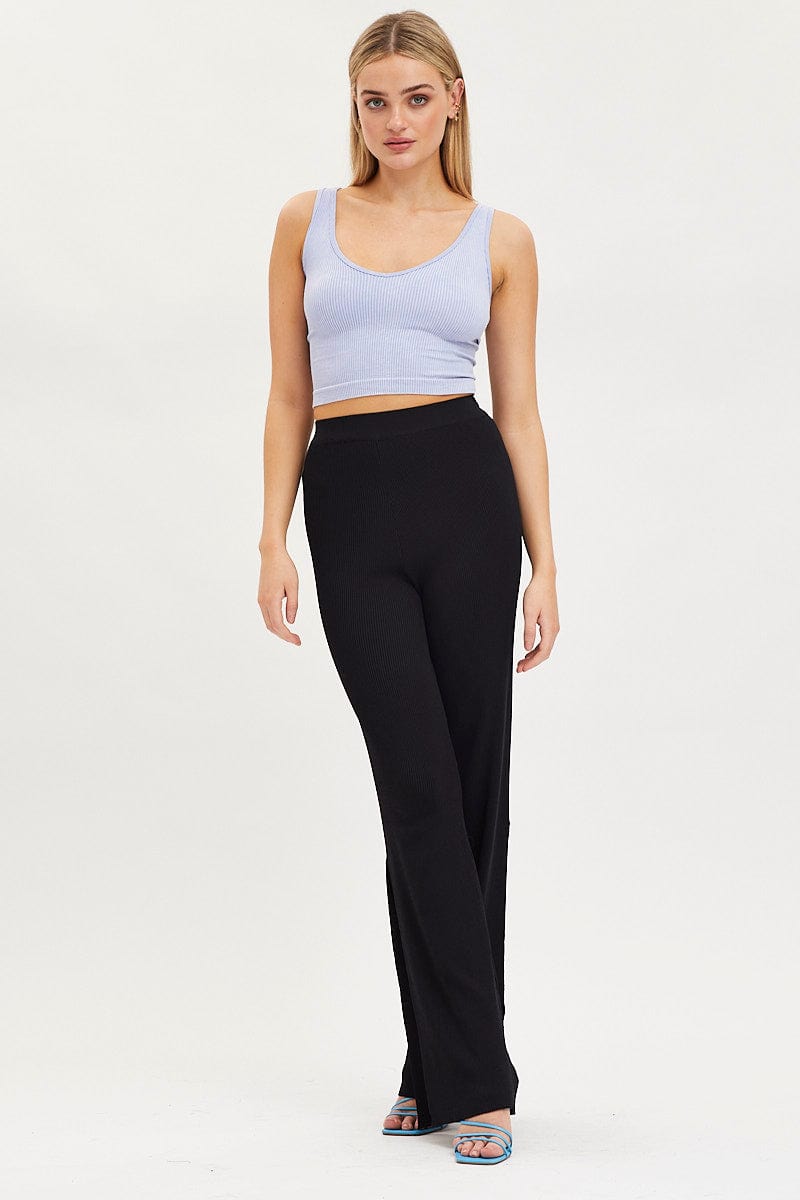 TRACK LONG Black Knit Pants Knit High Rise for Women by Ally
