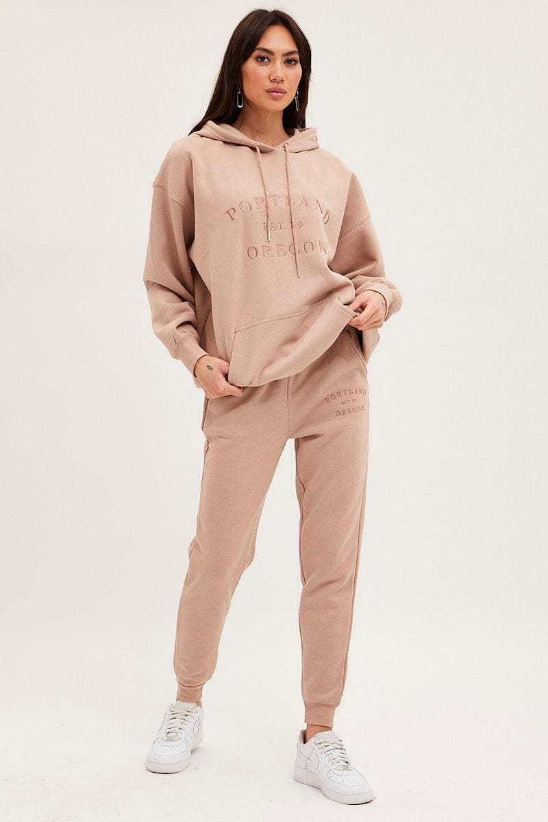 TRACK LONG Brown Track Pants High Rise for Women by Ally