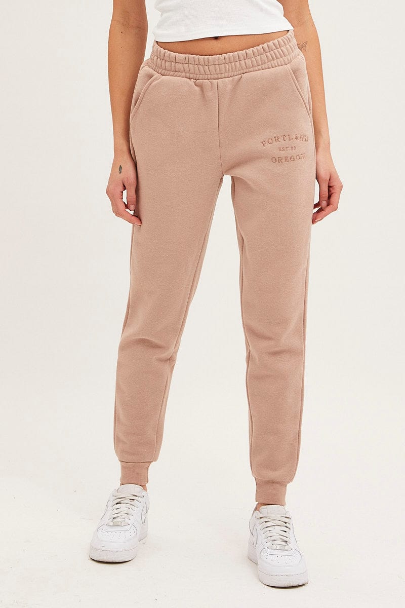 TRACK LONG Brown Track Pants High Rise for Women by Ally
