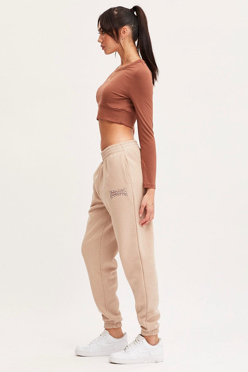 TRACK LONG Camel Track Pants High Rise for Women by Ally
