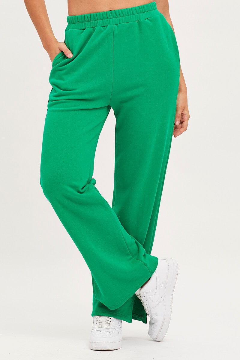 TRACK LONG Green Track Pants High Rise for Women by Ally