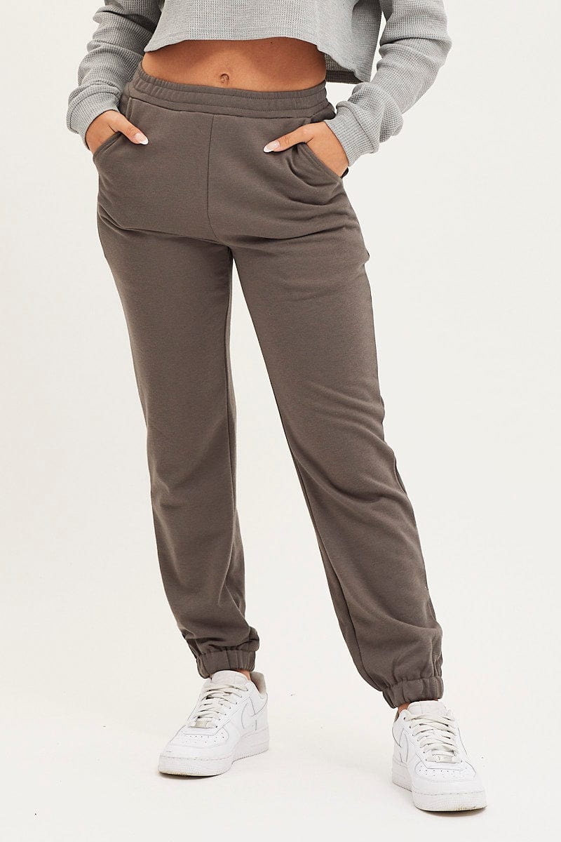 TRACK LONG Grey Track Pants High Rise for Women by Ally
