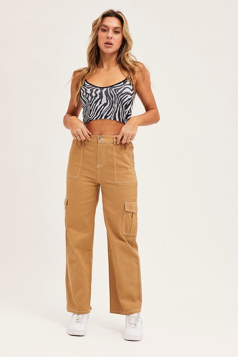Women's Beige Cargo Pants Out Pocket | Ally Fashion