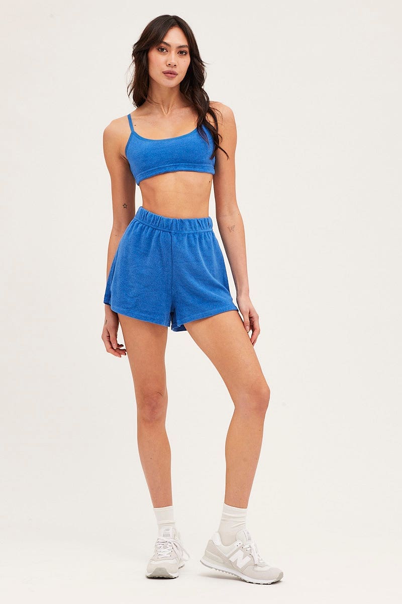 TRACK SHORT Blue Mini Shorts High Rise Terry for Women by Ally