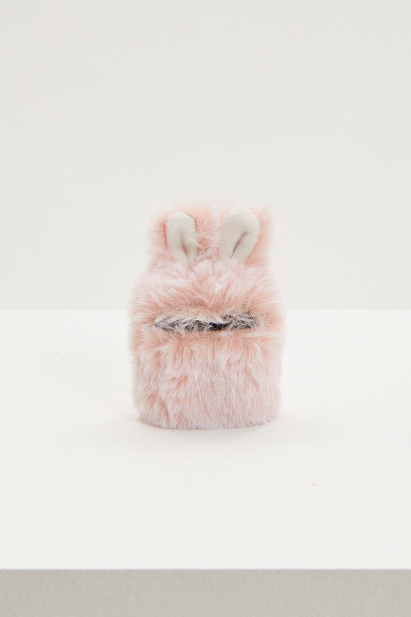 TRAVEL ACCESSORIES Pink Faux Fur Bunny Air Pod Case With Ears for Women by Ally