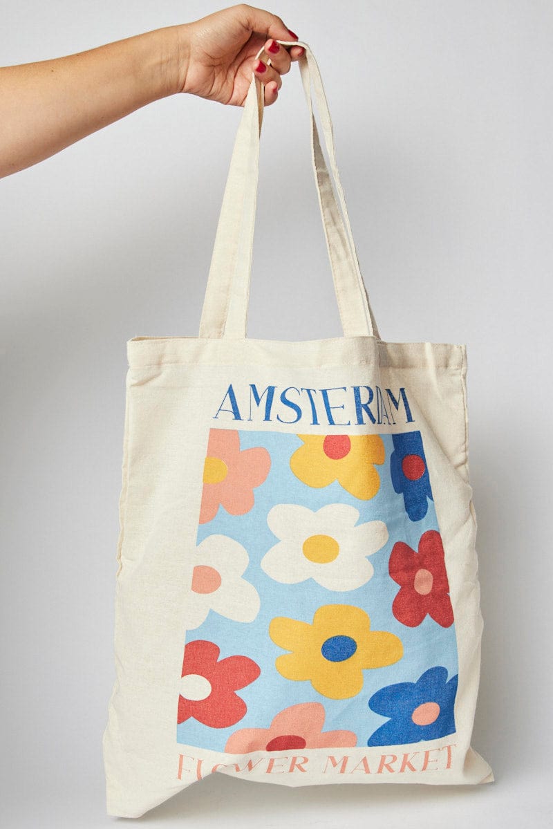 Multi Print Tote Bag Printed Amsterdam Flower Market for Ally Fashion
