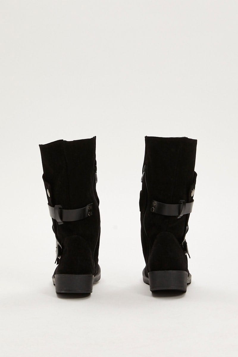 TRIAL ACCS Black Buckle Detail Slouch Boots for Women by Ally
