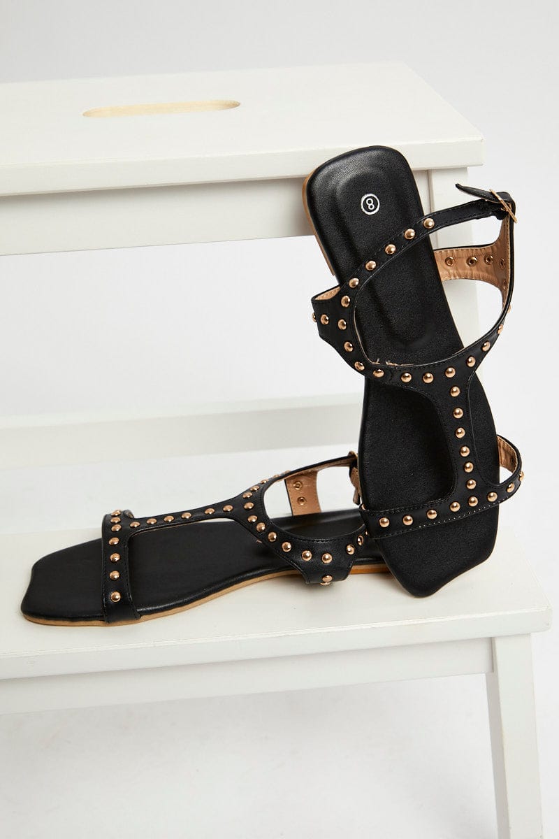 TRIAL ACCS Black Cut Out Flat Sandals for Women by Ally