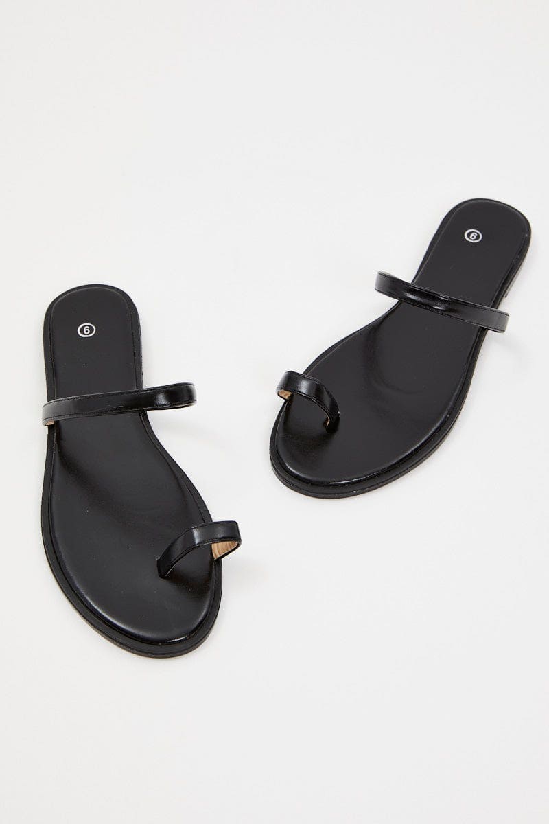 TRIAL ACCS Black Faux Leather Minimal Flat Slides for Women by Ally