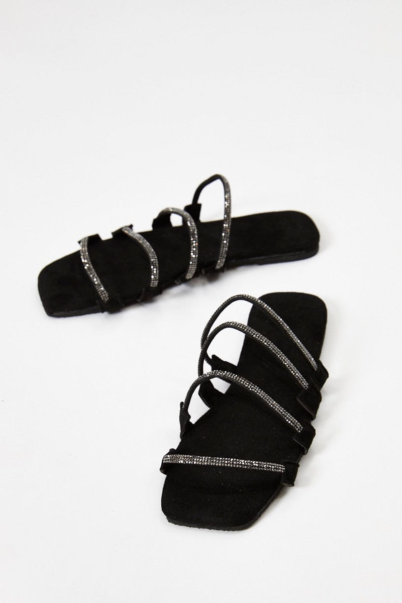 TRIAL ACCS Black Strappy Flat Slides for Women by Ally