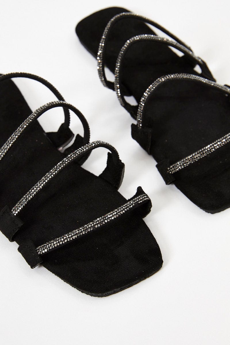 TRIAL ACCS Black Strappy Flat Slides for Women by Ally