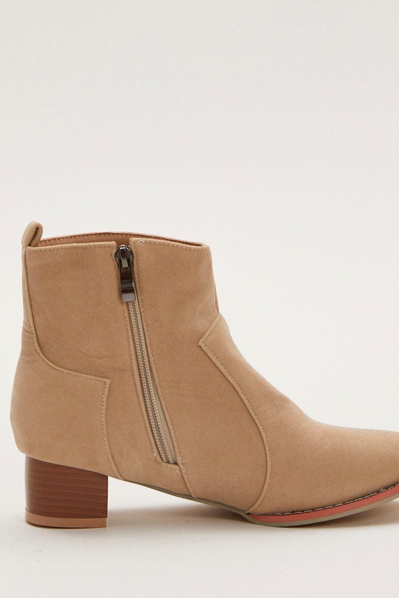 TRIAL ACCS Camel Suedette Ankle Boots for Women by Ally