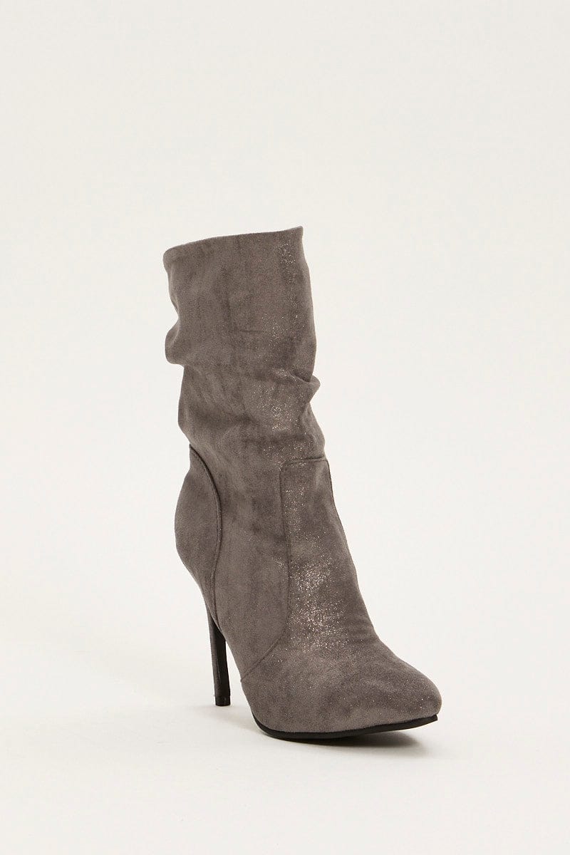 TRIAL ACCS Grey Suedette Heeled Boots for Women by Ally