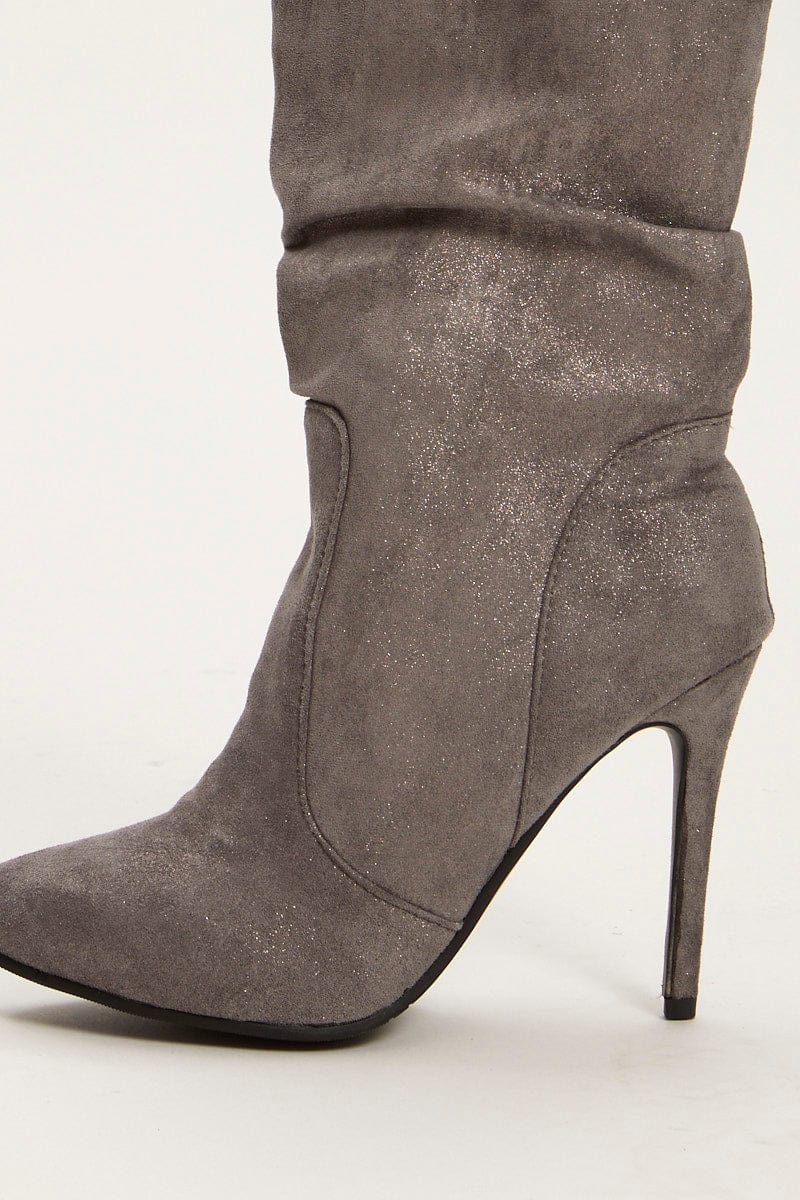 TRIAL ACCS Grey Suedette Heeled Boots for Women by Ally
