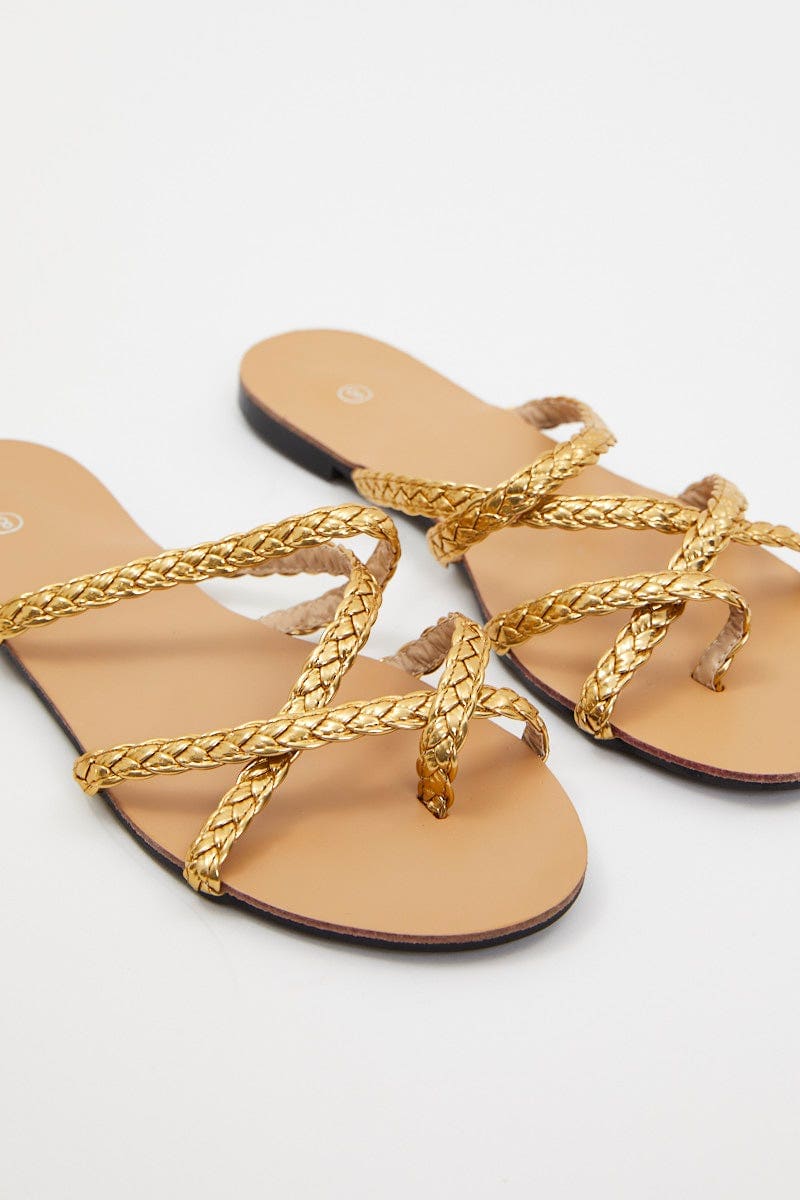 TRIAL ACCS Metallic Braid Woven Flat Slides for Women by Ally