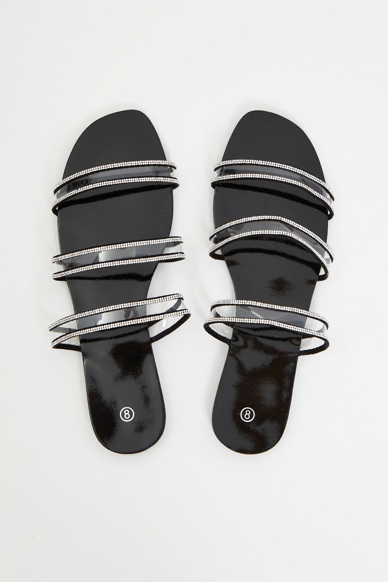 Silver Clear-Strap Flat Slides from Ally Fashion