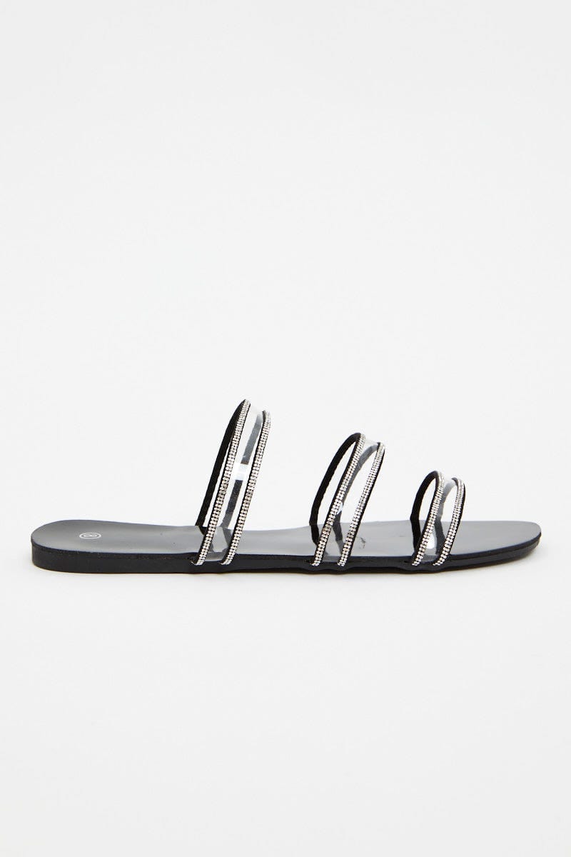 TRIAL ACCS Metallic Clear Strap Flat Slides for Women by Ally