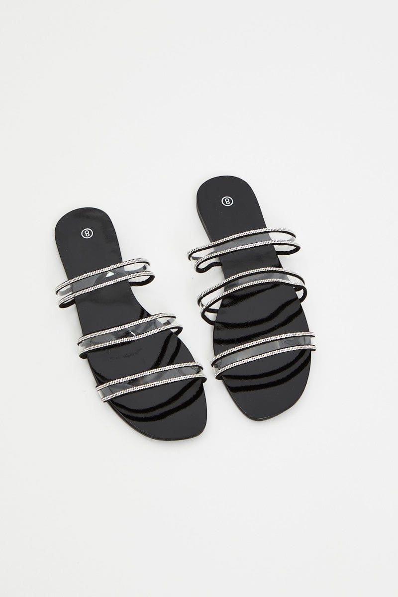 TRIAL ACCS Metallic Clear Strap Flat Slides for Women by Ally