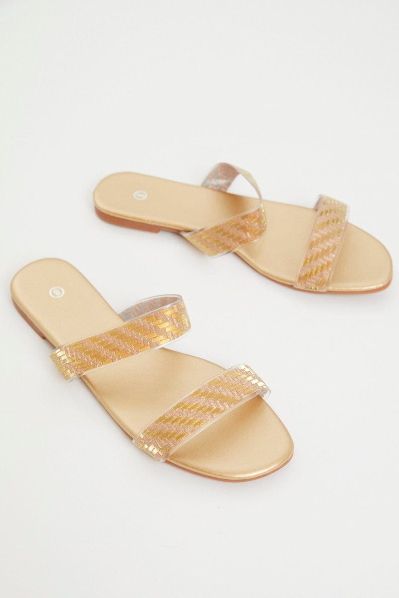 Gold Flat Slides from Ally Fashion