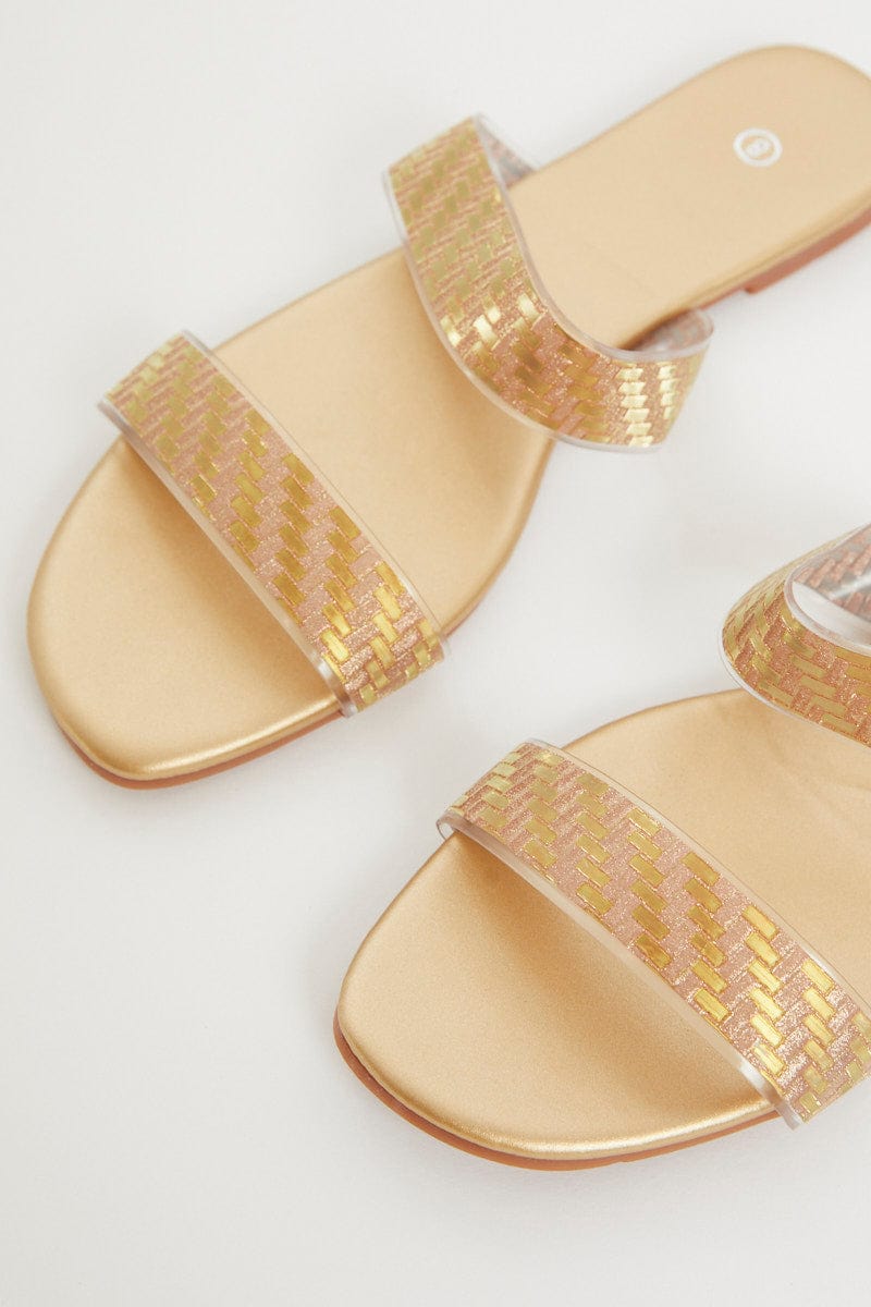 Metallic Slides Gold Flat Slides | Ally Fashion