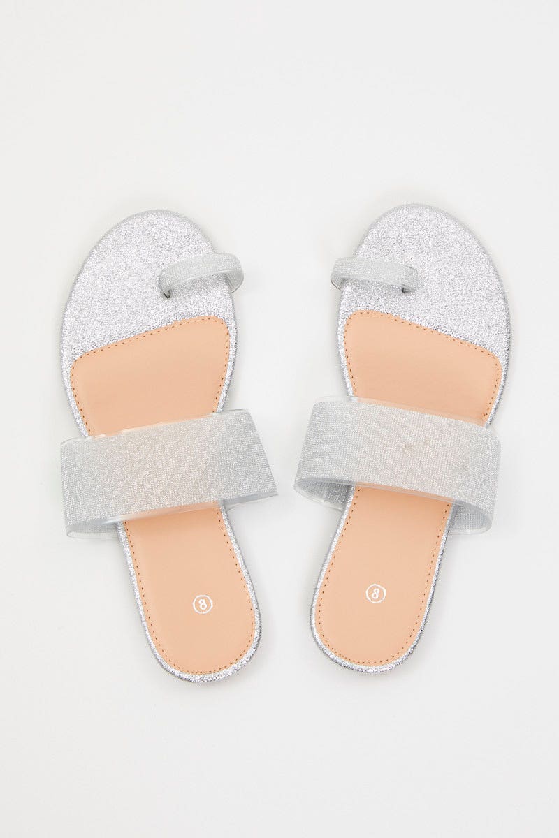 Silver Flat Slides from Ally Fashion