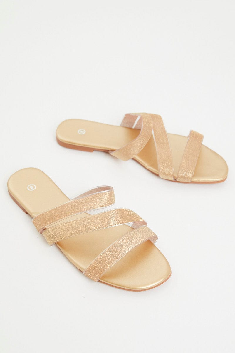 TRIAL ACCS Metallic Strap Detail Flat Slides for Women by Ally