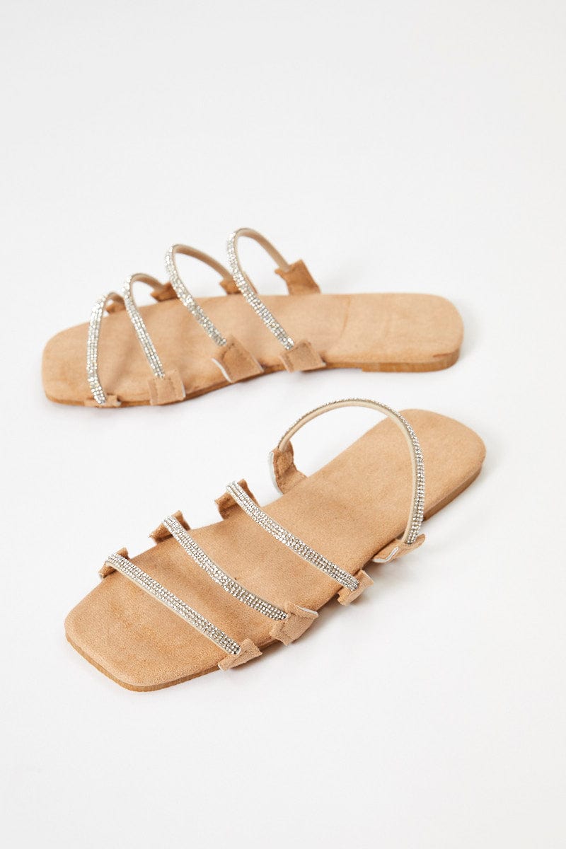 TRIAL ACCS Metallic Strappy Flat Slides for Women by Ally