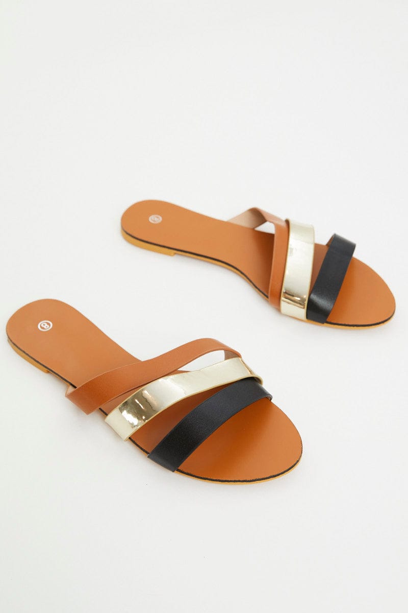 TRIAL ACCS Multi Strap Flat Slides for Women by Ally