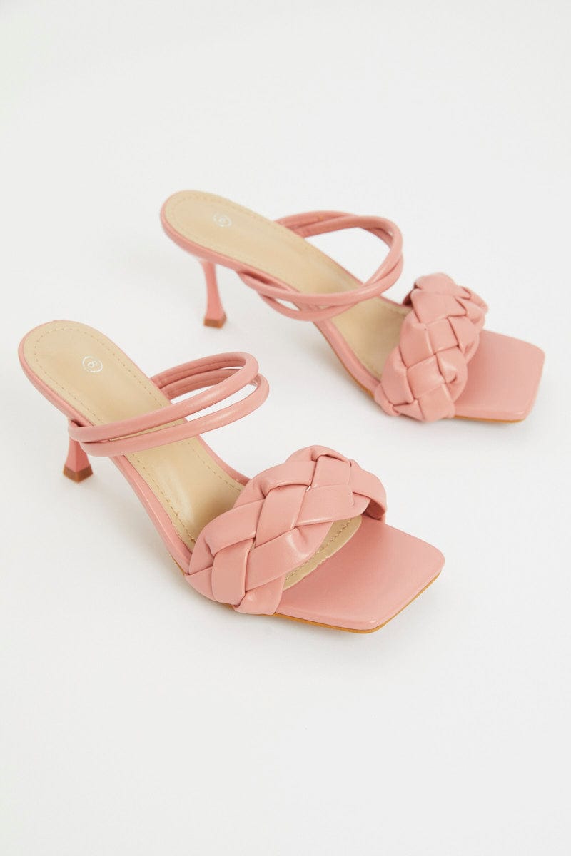 TRIAL ACCS Pink Woven Strappy Heels for Women by Ally