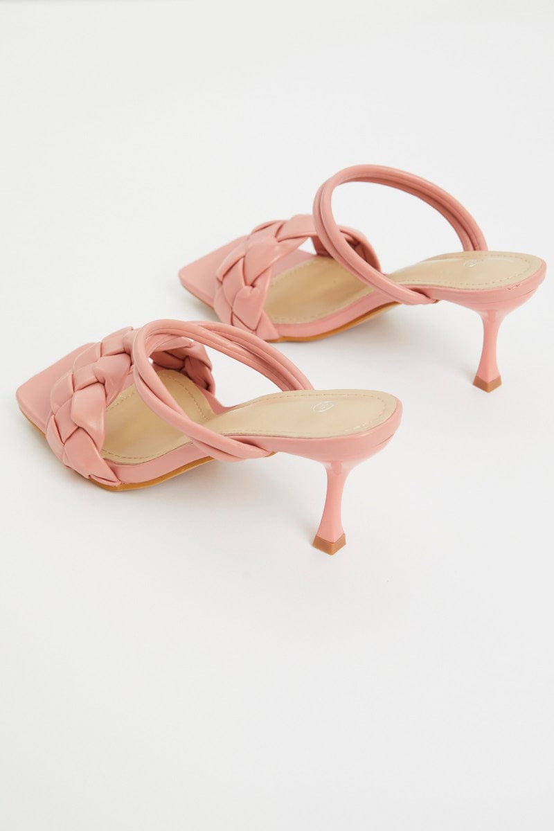 TRIAL ACCS Pink Woven Strappy Heels for Women by Ally