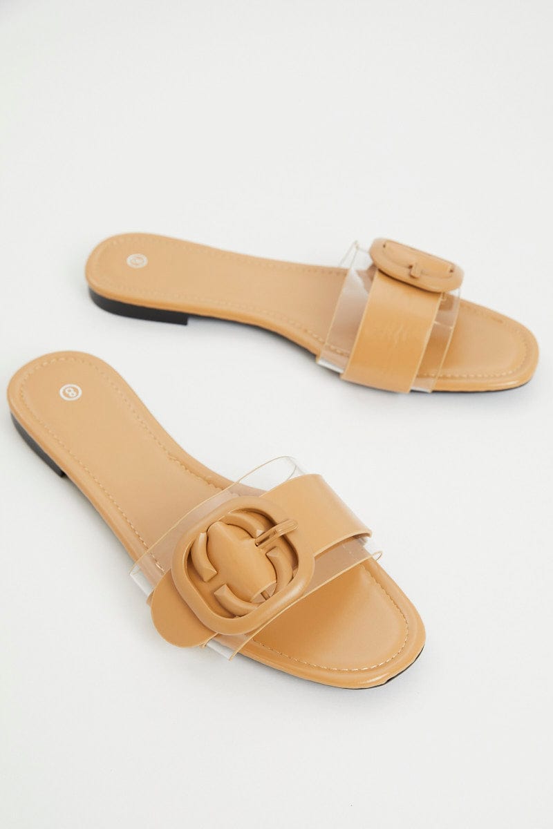 TRIAL ACCS Yellow Buckle Detail Flat Slides for Women by Ally