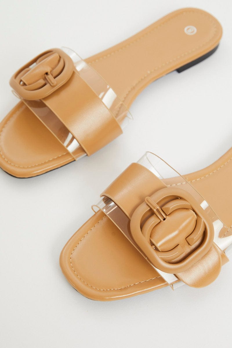 TRIAL ACCS Yellow Buckle Detail Flat Slides for Women by Ally