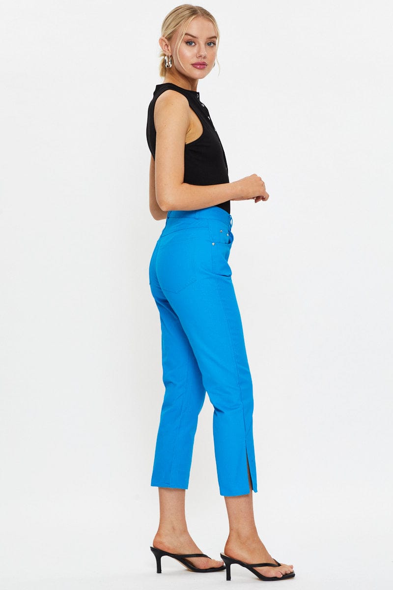 TRIAL BOTTOM Blue Wide Leg Side Split Jeans for Women by Ally
