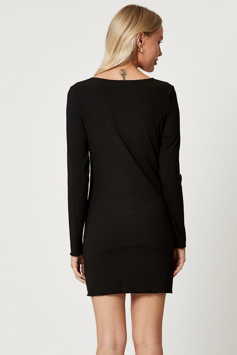 TRIAL FB DRESS Black Mini Dress Long Sleeve for Women by Ally