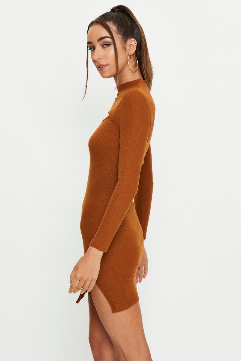 TRIAL FB DRESS Brown Shrug Bodycon Dress for Women by Ally