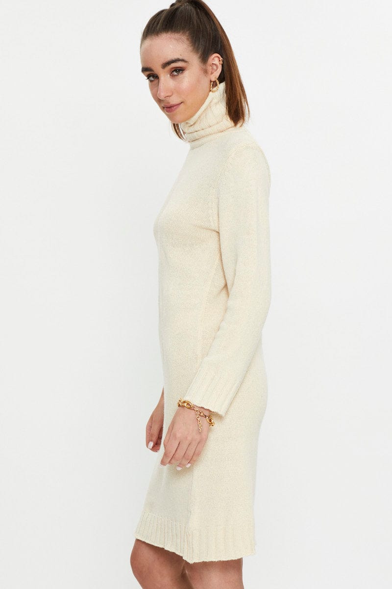 TRIAL FB DRESS Camel Roll Neck Knit Dress for Women by Ally