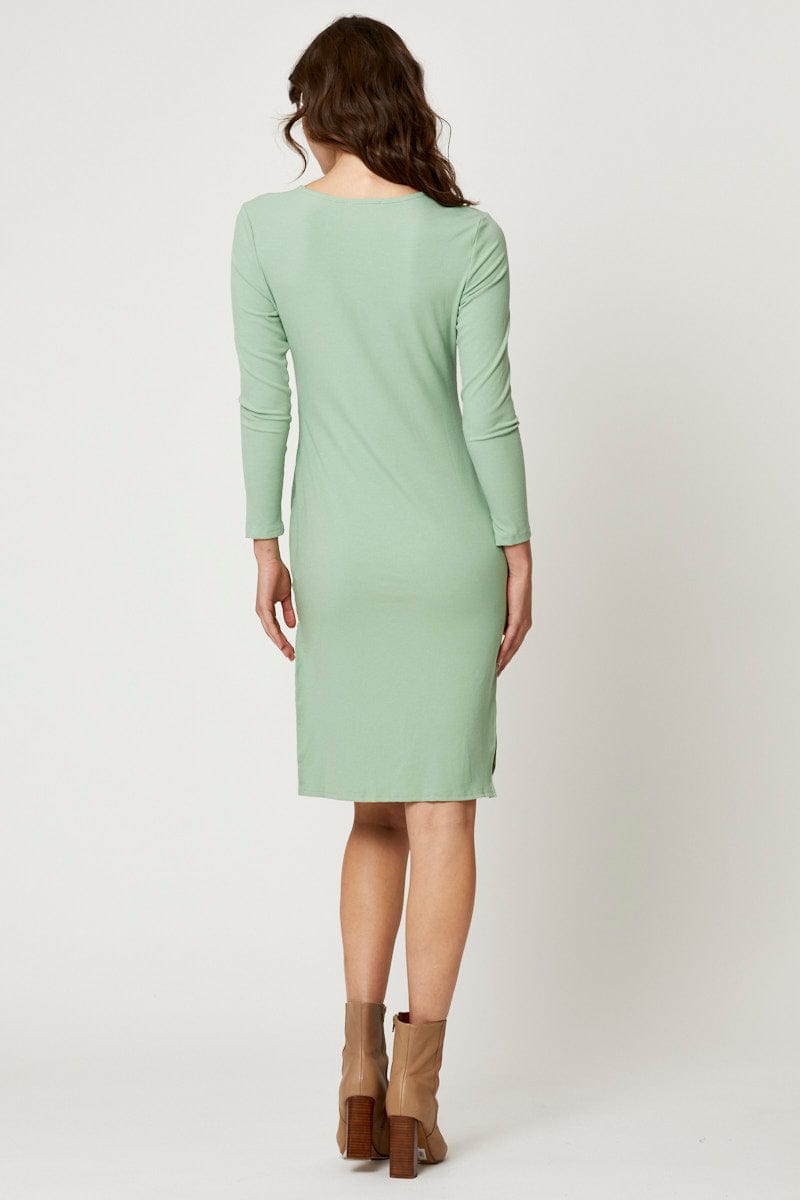 TRIAL FB DRESS Green Bodycon Midi Dress for Women by Ally