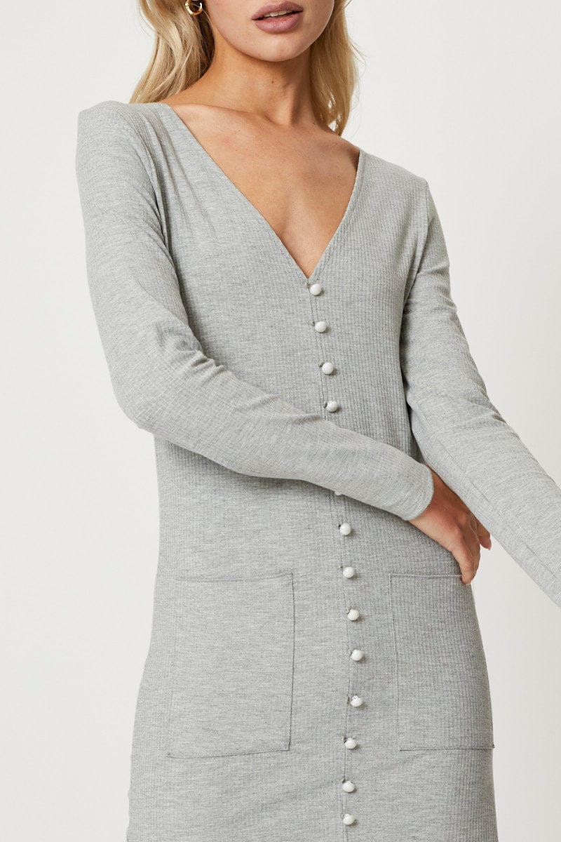 TRIAL FB DRESS Grey Mini Dress Long Sleeve for Women by Ally