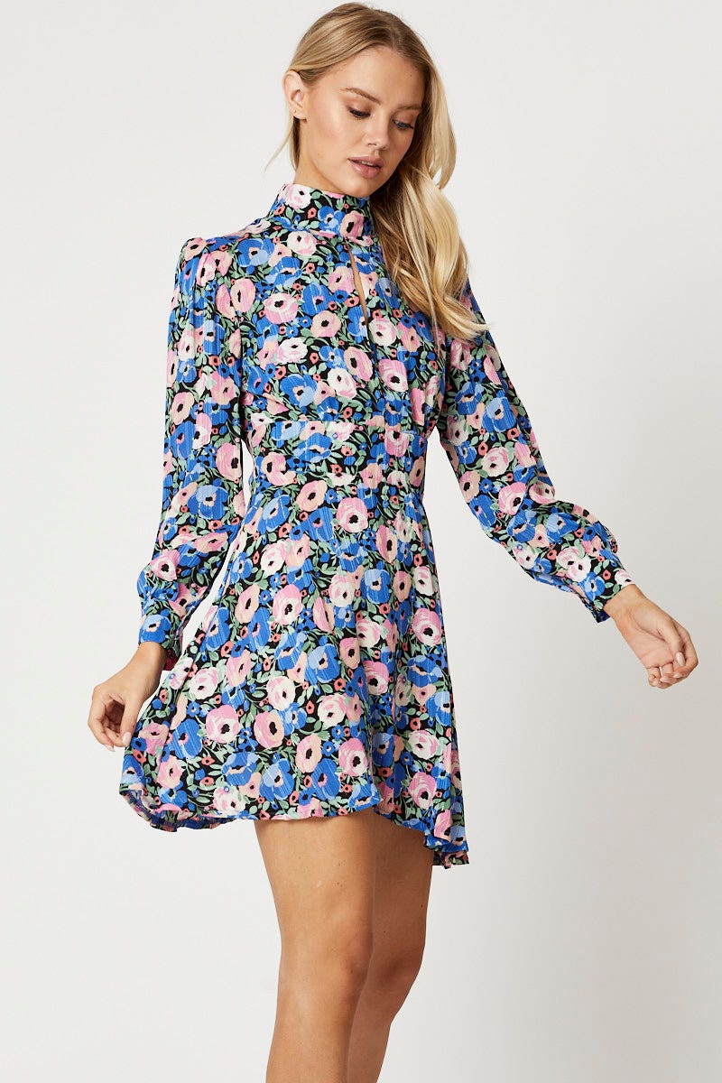 TRIAL FB DRESS Print High Neck Dress for Women by Ally