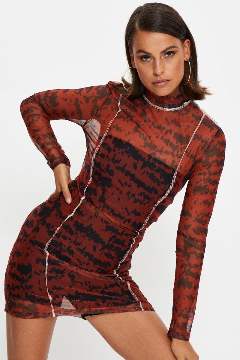 TRIAL FB DRESS Print Tie Dye Overlocked Bodycon Dress for Women by Ally