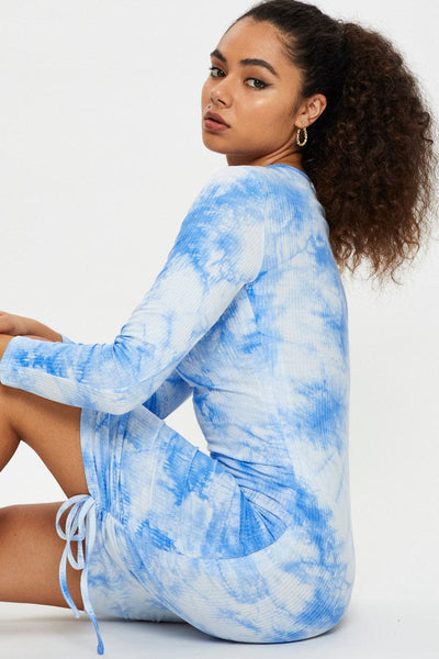 blue tie dye ruched dress Black Applique Royal Blue Unique Knee Length Cheap Homecoming Dresses, –  BubbleGowns