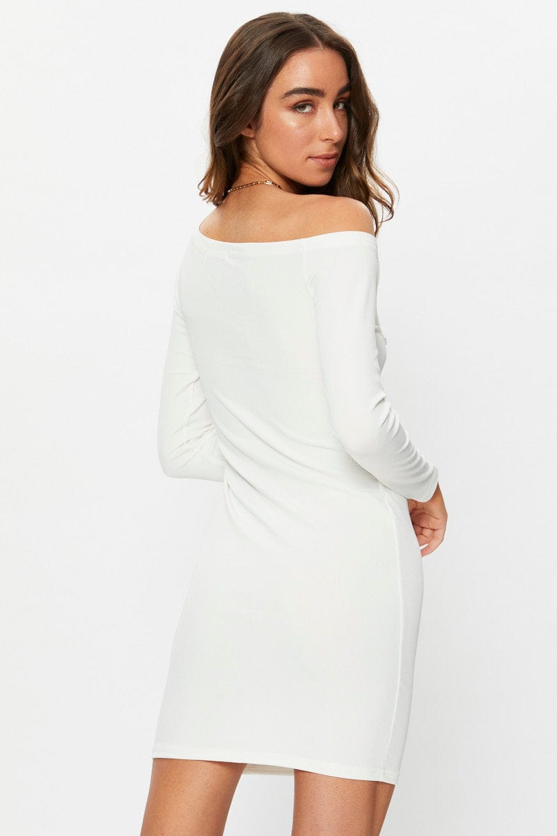 TRIAL FB DRESS White Snap Button Off Shoulder Dress for Women by Ally